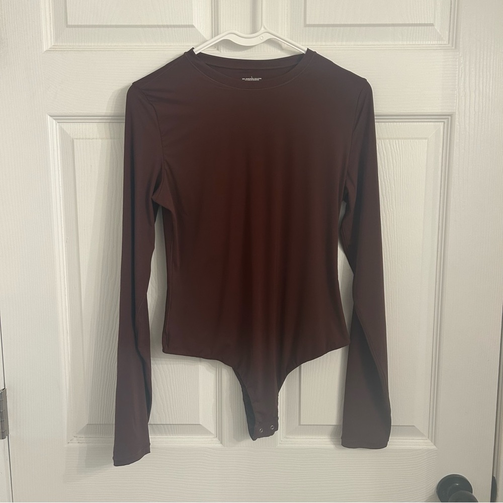 Chocolate Brown Fitted Bodysuit with Crew Neck